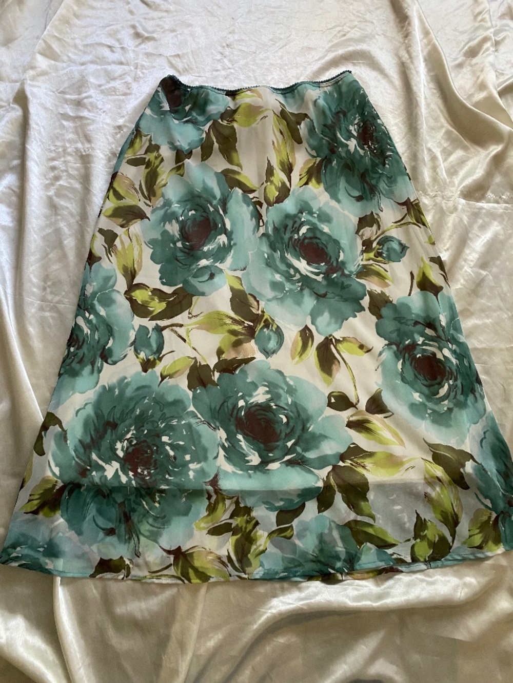 Vintage y2k Blue Green Floral Rose Midi Skirt Boho Fairy Watercolor Small